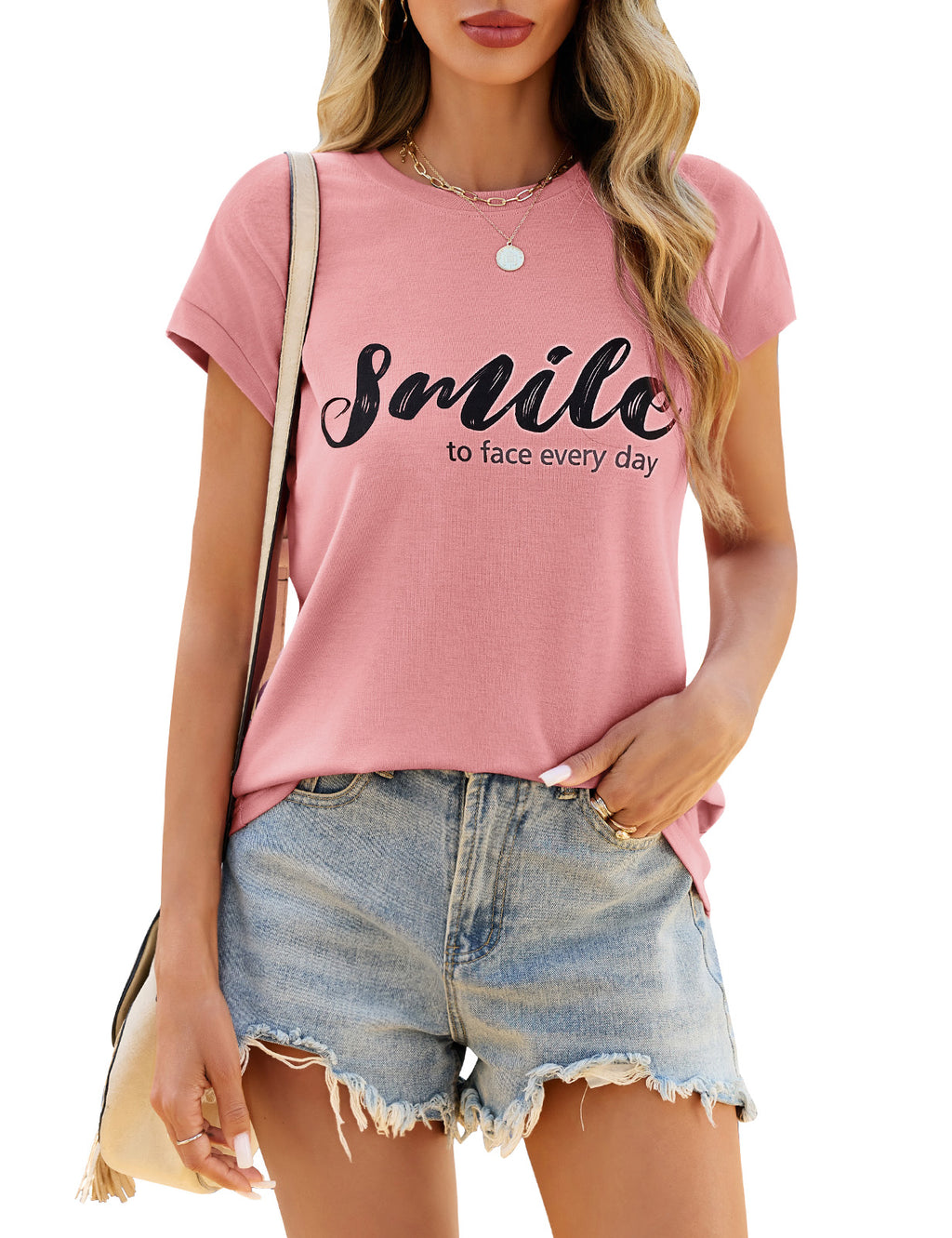 CMTOP T-Shirt Women's Tops Summer Casual Crew Neck Capsleeve T Shirts for Daily, Holiday