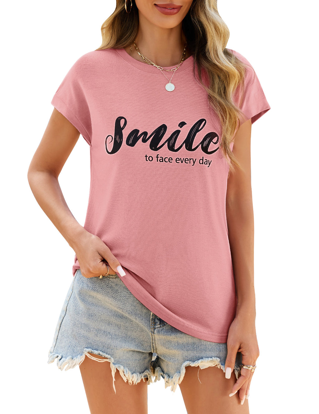 CMTOP T-Shirt Women's Tops Summer Casual Crew Neck Capsleeve T Shirts for Daily, Holiday