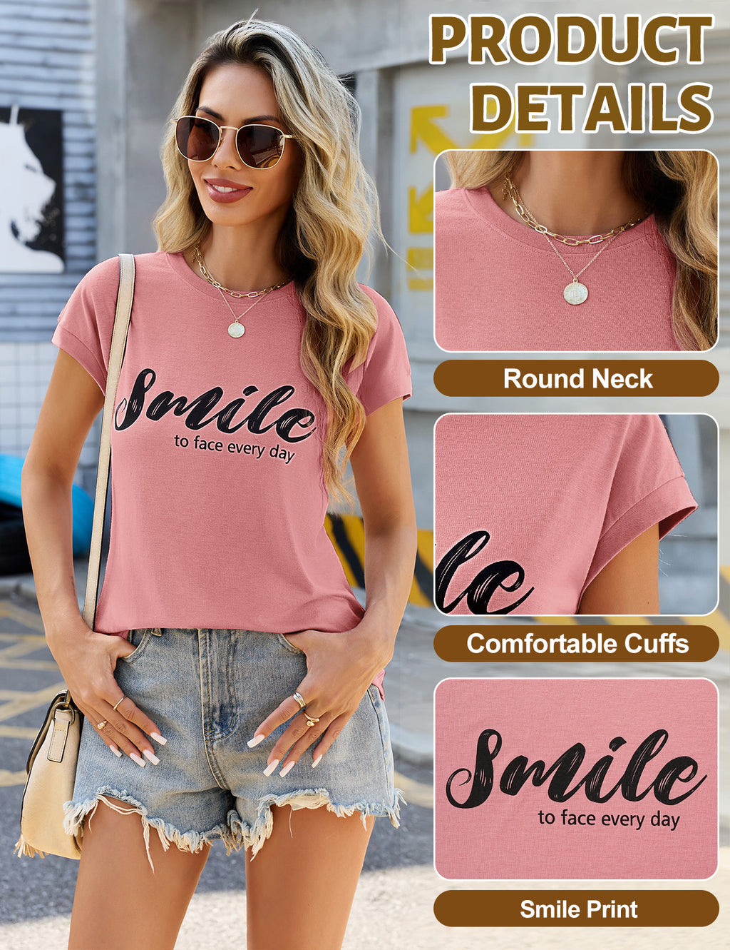 CMTOP T-Shirt Women's Tops Summer Casual Crew Neck Capsleeve T Shirts for Daily, Holiday